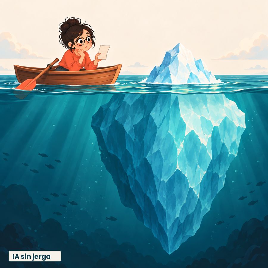 Ilustración de un iceberg: una pequeña parte visible y una enorme parte bajo el agua